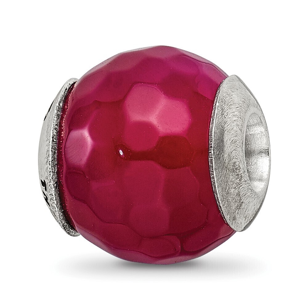 Kazi Luxury Sterling Silver Reflections Fuchsia Cracked Agate with Shell Stone